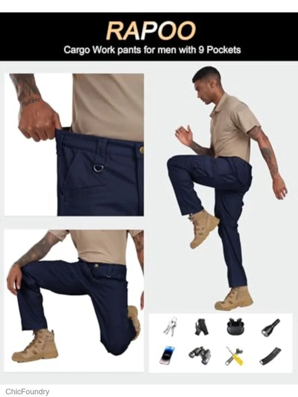 Ripstop Water Resistant Cargo Tactical Pants with 9 Pockets for Work Hiking